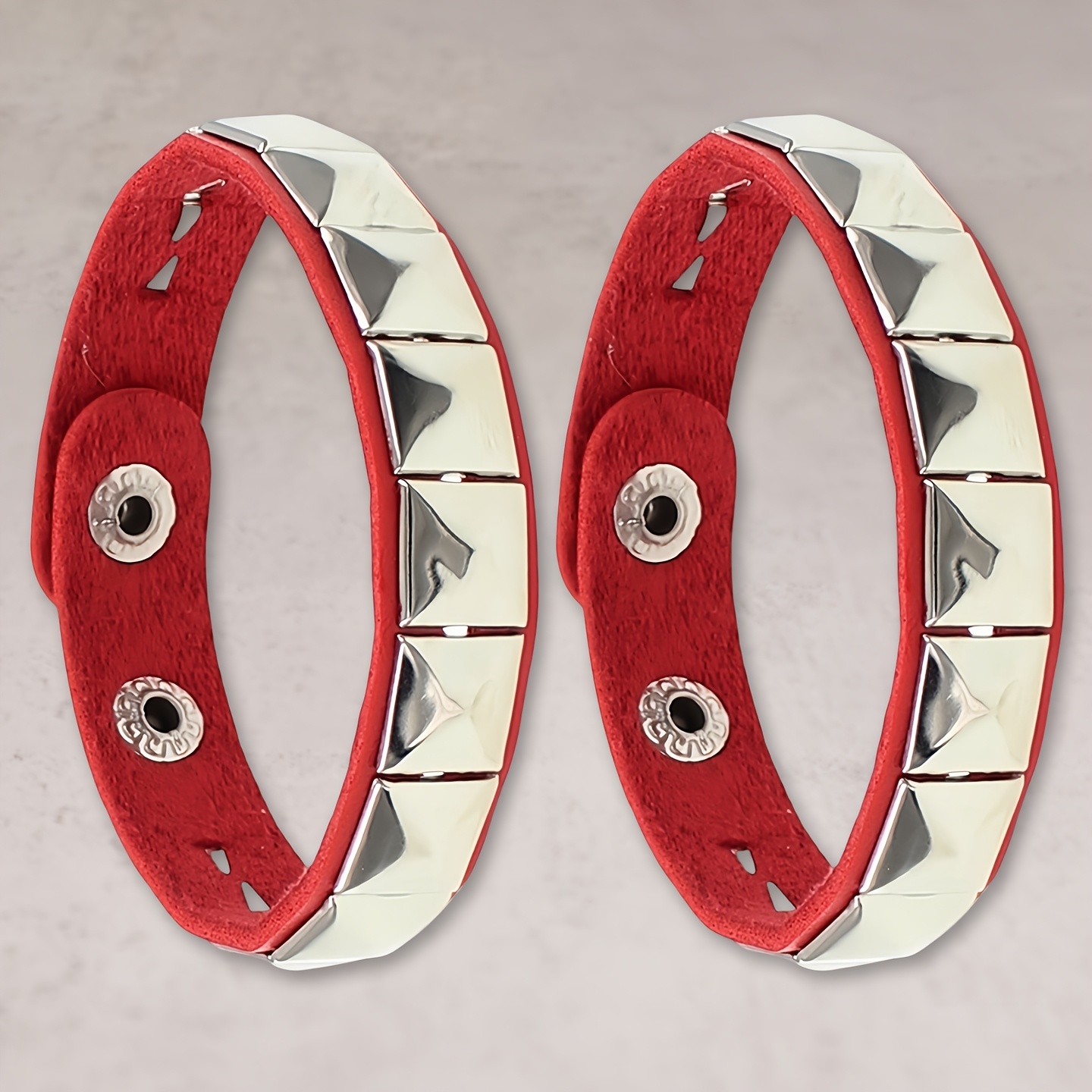 2pcs Gothic PU Cuff Bracelet Set, Y2K Street Rock Style