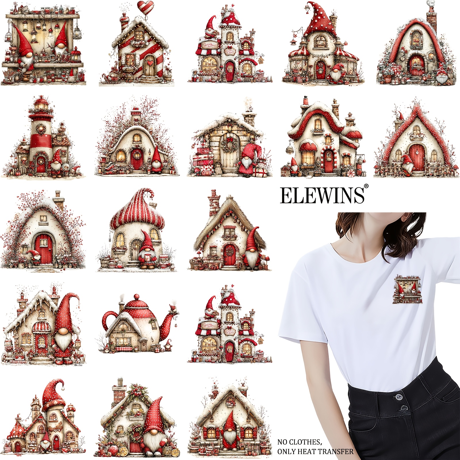 TEMU 36pcs Whimsical Christmas House Iron On Transfer Patches, Iron On Vinyl For Jeans Dtf Heat Transfer Vinyl Appliques For Clothing T Shirt Pillow