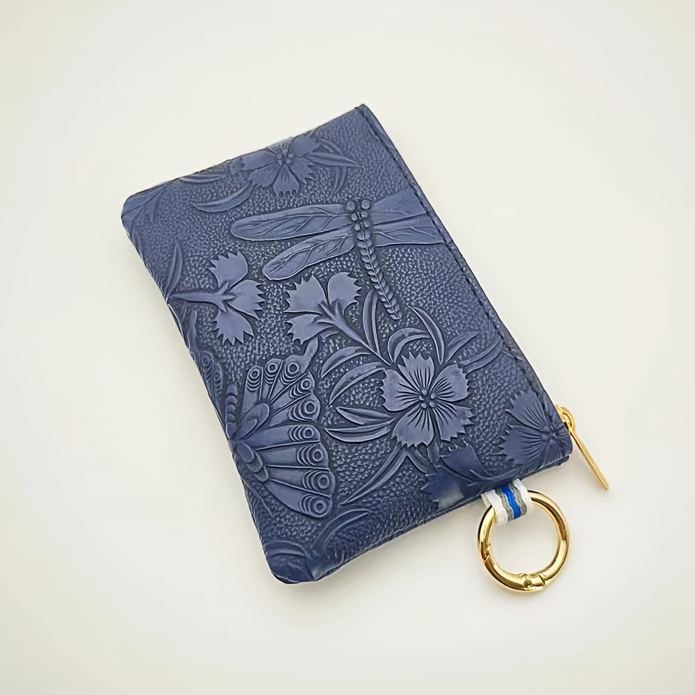 1pc Women's Key Coin Purse New Embossed Dragonfly Flower Keychain Coin Purse Practical Key Storage Bag Fashion Mini Handbag Pattern Position Random