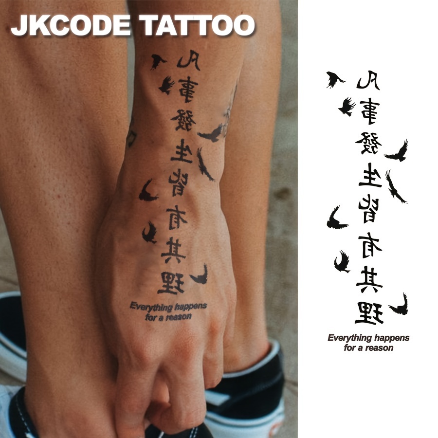 jkcode tattoo 一時的なタトゥーステッカー 中国語の書道＆鳥