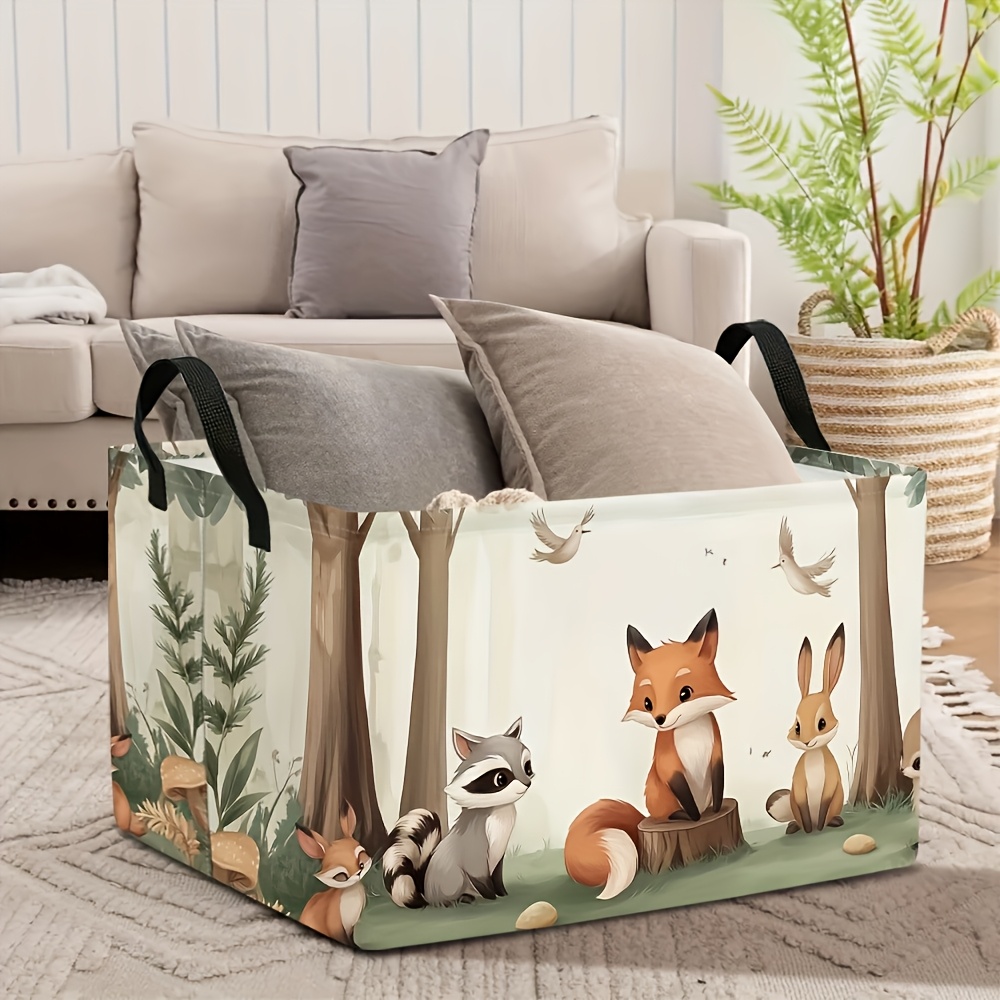 TEMU 1 pièce DOKRIY d'impression d'animaux de la forêt Renard et Écureuil. Boîte de rangement ouverte pliable ultra-large avec poignée, Valise pour