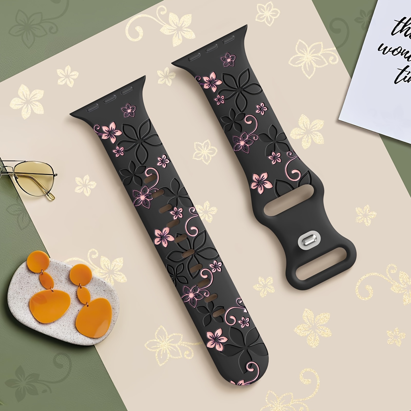 

Silicone Floral Engraved Bands Cute Two-tone Flower Soft Sport Strap For Iwatch Ultra/series 9/8/7/6/5/4/3/2/se, 38/40/41mm, 42/44/45/49mm