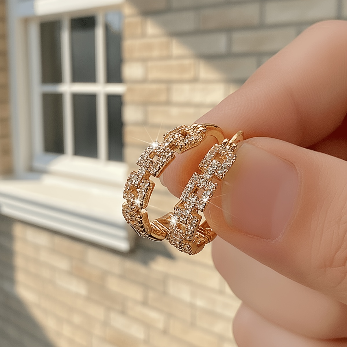 Women's Exquisite Circle Chain Stud Earrings, Elegant Design