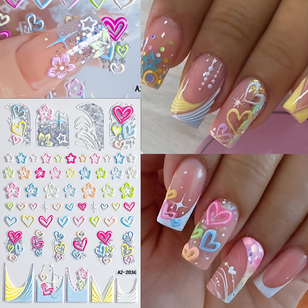 1 Sheet 5d Star Nail Art Stickers,elegant Daisy Petal Nail Stickers Spring Summer Colorful Macaron Flower Floral Gift Diy Self-adhesive Nail Decoration Supplies Nails