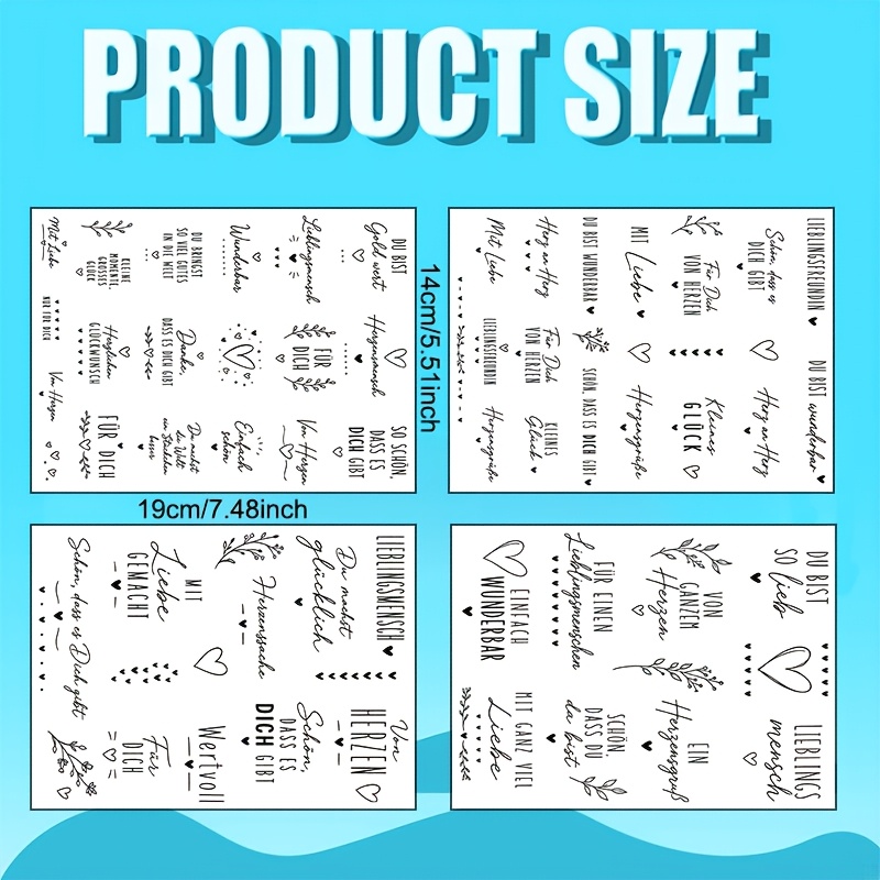 Image of 4 Sheets/set, German Quote Transfer Paper, Handwritten Font, Black And White Minimalist Style Heart Plant Decor, Romantic Transfer, Suitable For Mugs, Coffee Cups, 16oz Glass Cups, Phone Cases