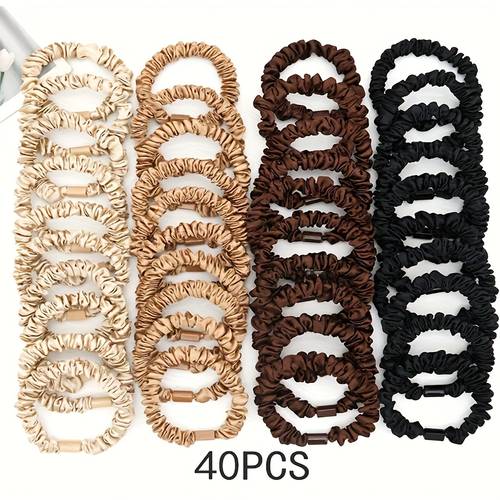40pcs satin hair scrunchies set soft seamless elastic hair bands ties ropes for thick heavy curly hair easy solid ponytail holder hair additions
