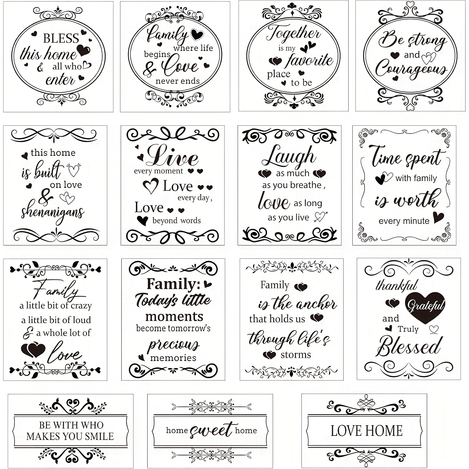 TEMU Inspirational Rub On Transfers For Crafts - 15 Sheets Vintage Words Rub On Transfers For Furniture Black Warm Letters Rub On Transfer Decal
