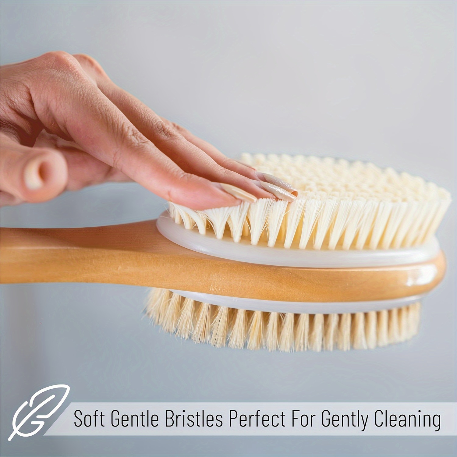 dual sided shower brush with long handle bristle body scrubber exfoliating back brush skin softening and deep clean non absorbent for lotion application no power needed Product details 7
