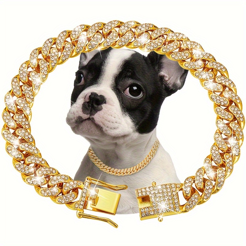 

Sparkling Diamondoid Dog Collar: Secure Metal Chain & Buckle For Stylish Walks!