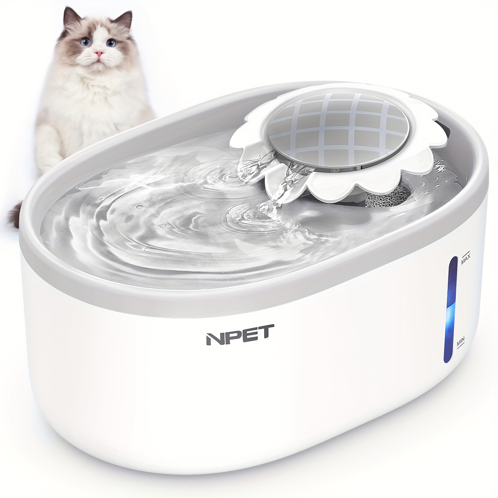 

Npet Cat Water Fountain With Visible Water Level Window, White Grey 2l/67oz Automatic Pet Water Fountain With Quiet Pump, Dog Water Dispenser For Drinking With Sensor Auto Fountain