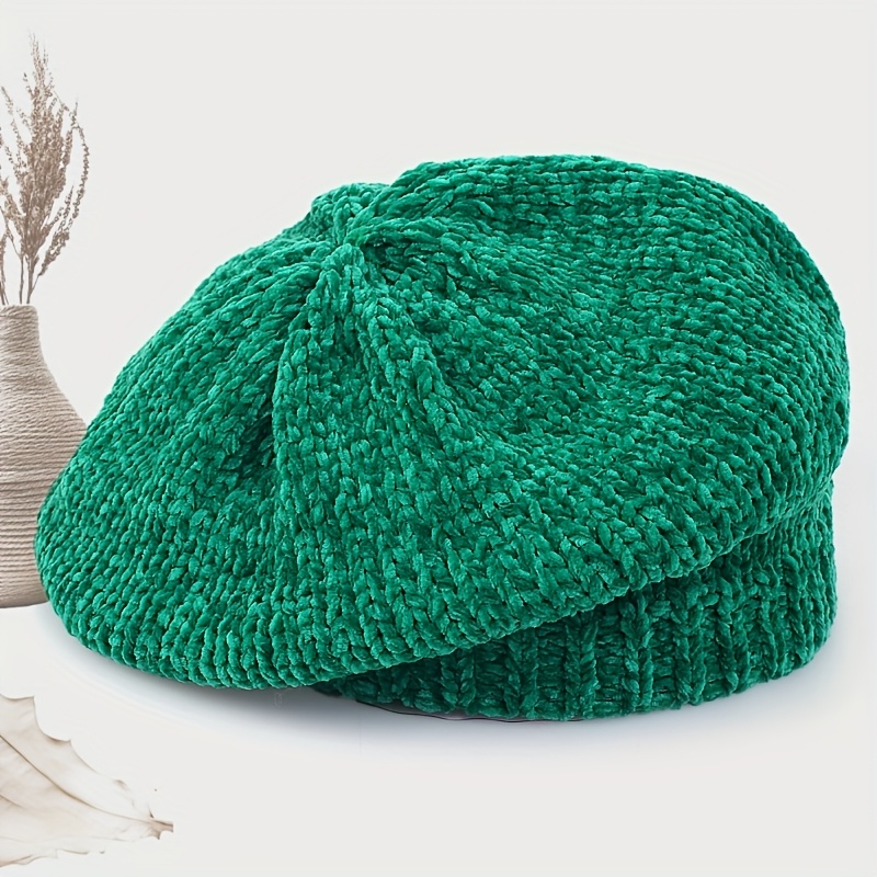 TEMU 1pc Fashionable Autumn/winter Chenille Women's Beret Hat, Solid Color, Multiple Colors Available, Cold-proof Hat, Suitable For Daily Use