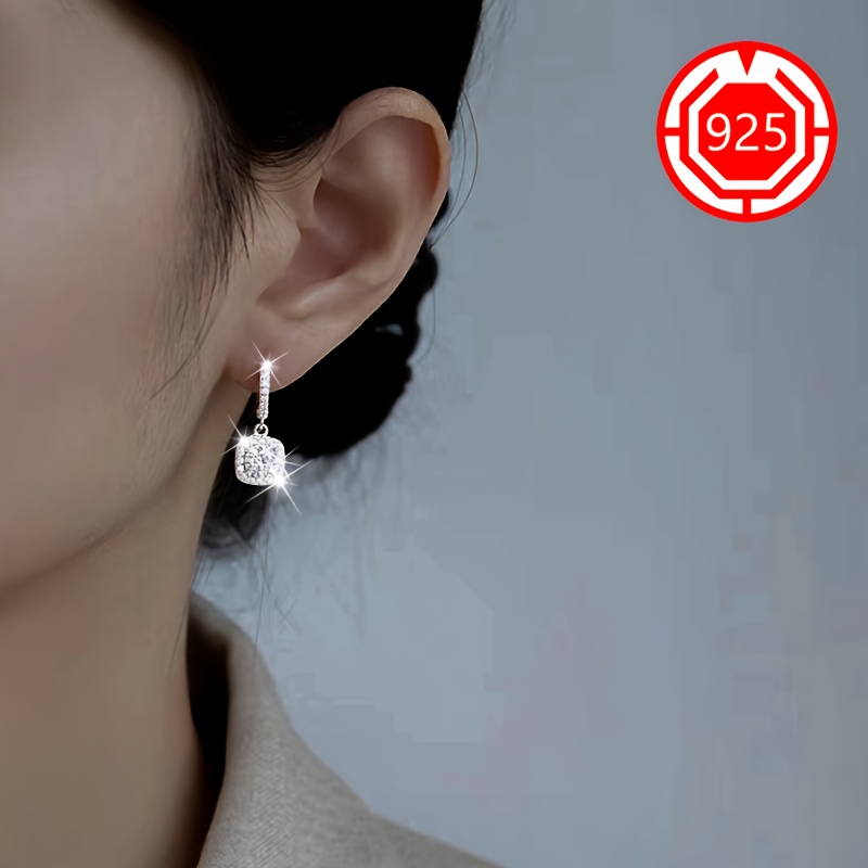 925 Silver Sparkling Square Tassel Drop Earrings