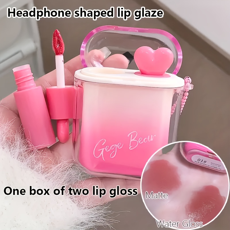 gorgeous bear lip gloss set 2 in 1 matte gloss     shaped case with ears design long lasting moisturizing lipstick ideal for gifting glossy lips   lip product glossy   details 1