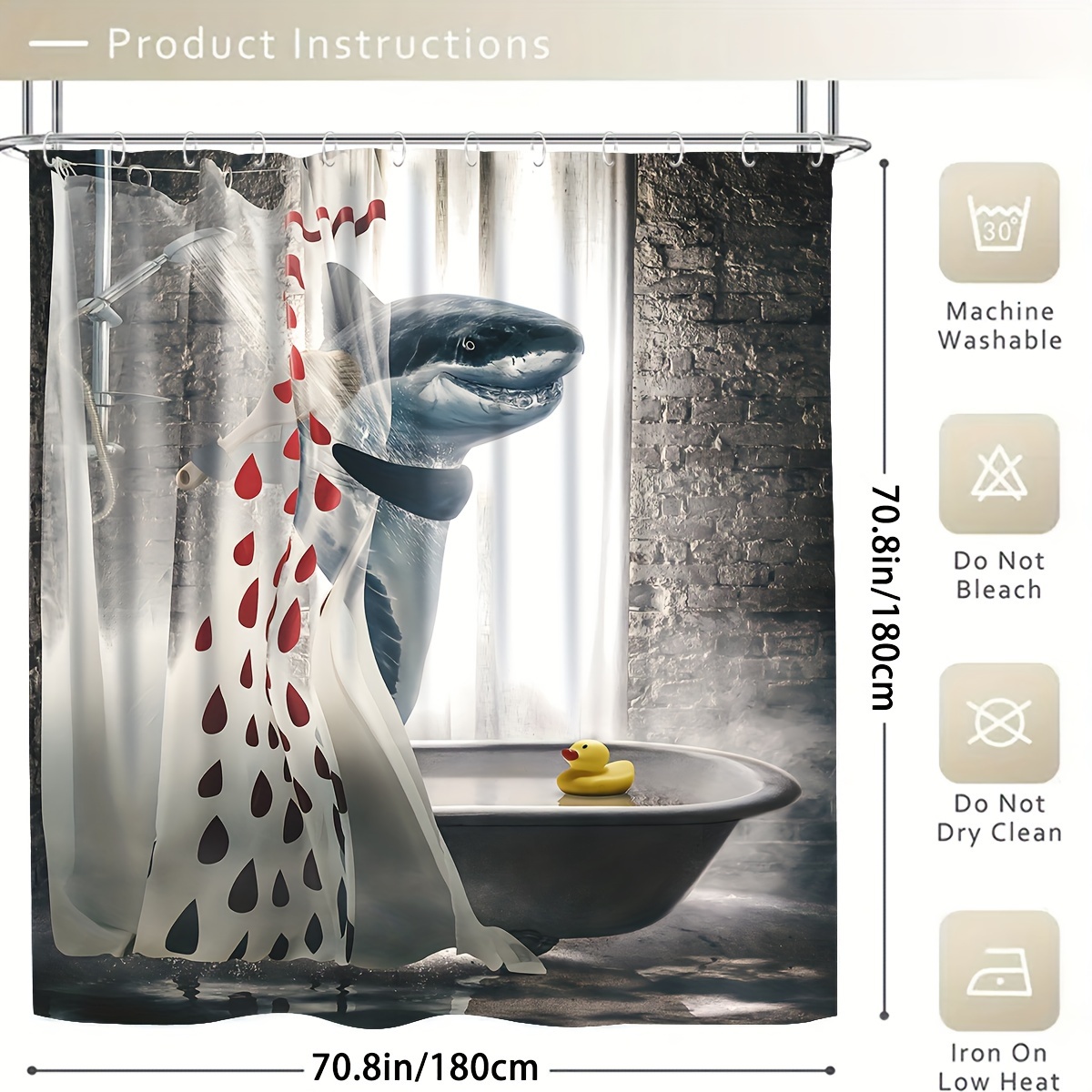 Shark Print Shower Curtain Set Funny Waterproof Shower - Temu