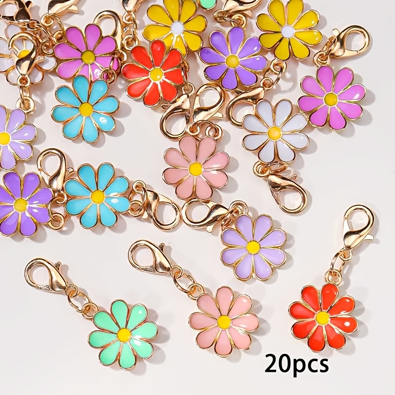 TEMU 20pcspcs (package Contains 20pcs) Colorful Enamel Daisy Shoe Charms With Golden Lobster Clasp Suitable For Sneakers,, & Diy Crafts - Mini Clips,