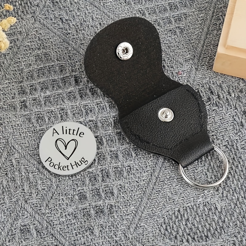 TEMU Gift For My Son: "a Little Pocket Hug" Metal Round Plaque With Leather Case – Love