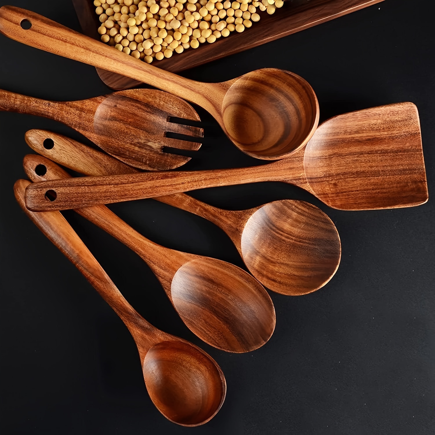 

Teak Solid Wood Resistant Rice Spoon Household Set Pan Wood Kitchen 3pcs Cooking Spatula Set