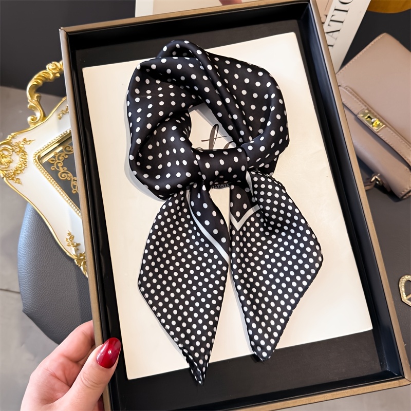 TEMU Polka Dot Printed Square Scarf, Suitable For Women's Wear, Size 70 X 70 Cm, Perfect For Daily Wear And Gifting. Elegant Soft Bandana Headscarf,