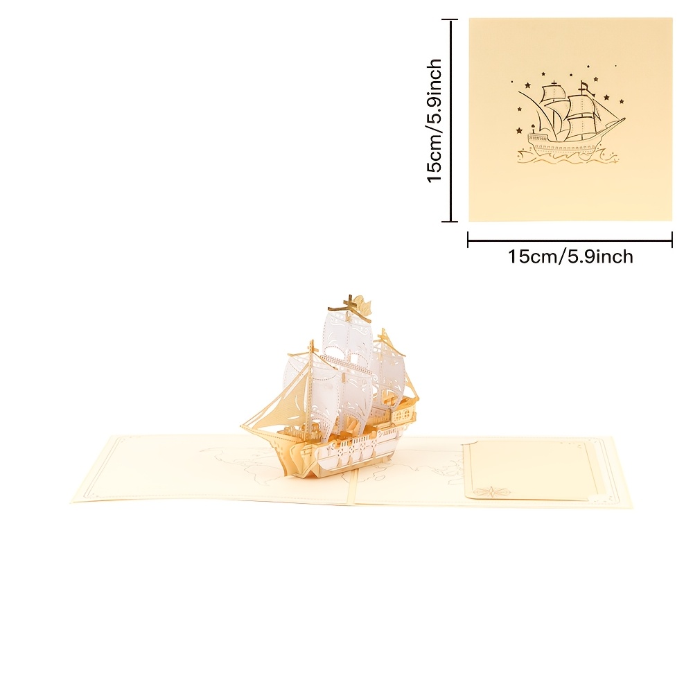 TEMU 1pc 3d Hollow-out Sailboat Birthday Greeting Card, Handmade Paper Cut "smooth Sailing" Blessing Message Card, Foldable