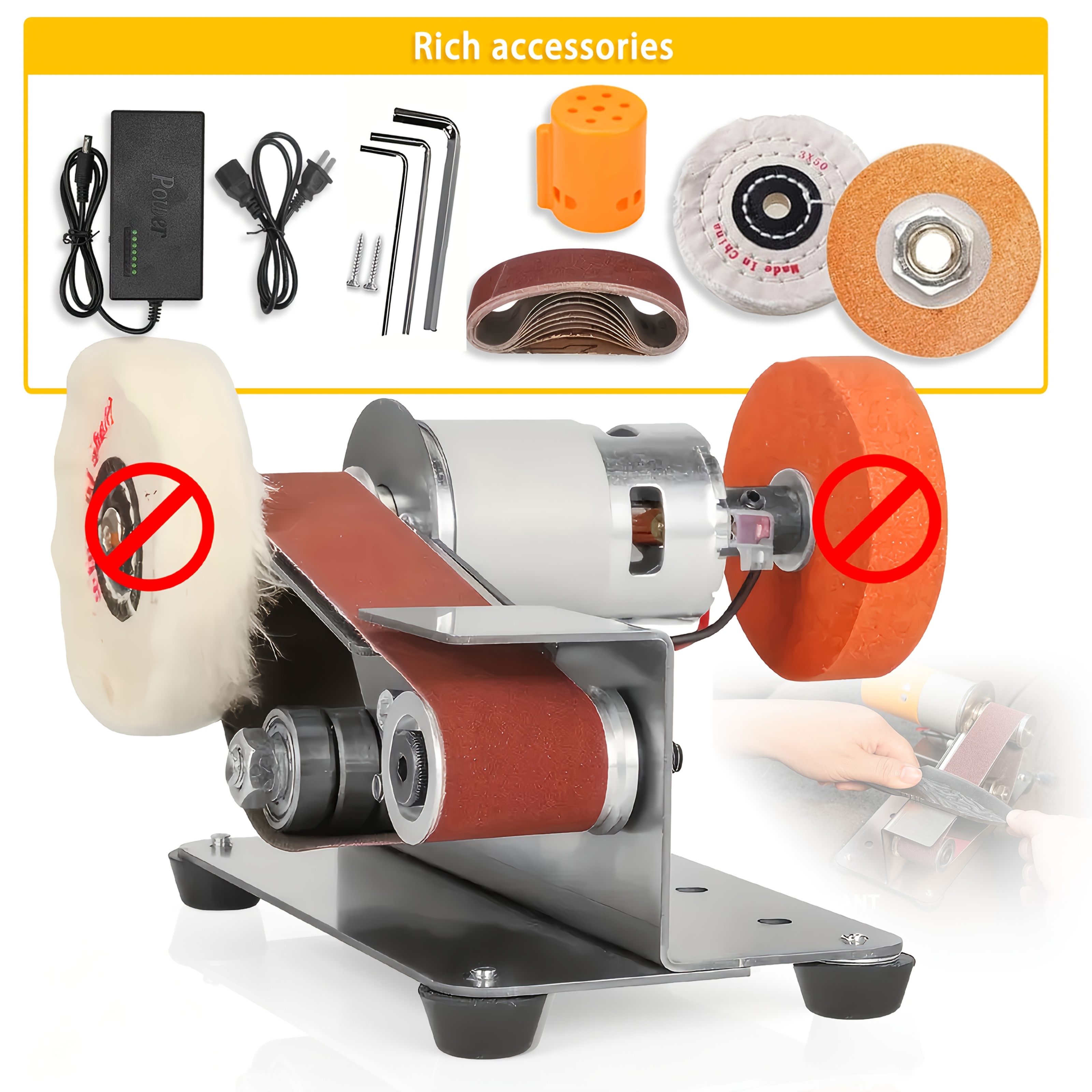 TEMU Mini Lijadora de Cinta Mini Máquina Lijadora de Cinta Eléctrica Pulidora de Cinta Rectificadora 7 Velocidades Ajustables Pulidora de Cinta