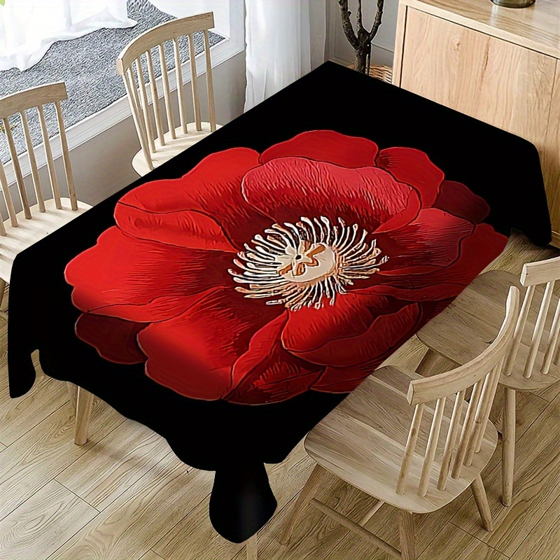 

1pc, Table Cover, Modern Simple Style Decorative Tablecloth, Red Floral Pattern Stain Resistant Non-slip Wrinkle Resistant Tablecloth, Home Decoration