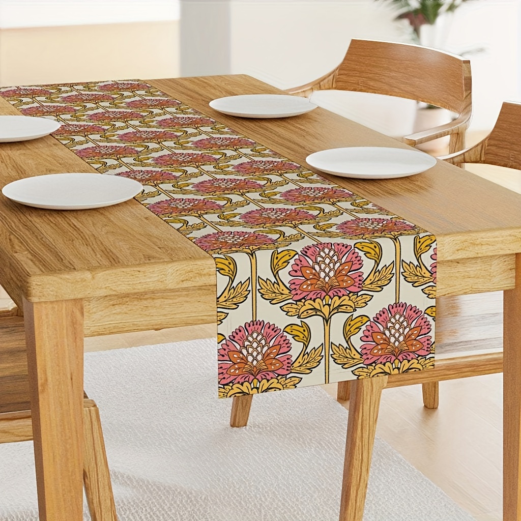 

Art Nouveau Style Satin Table Runner - 1 Piece, Vintage Floral Design, Versatile Polyester Table Cover For Indoor & Outdoor Use, Ideal For Home Parties & Everyday Kitchen Decor