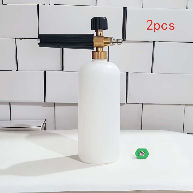 TEMU Pressure Washer Foam Gun, 1l Adjustable 1/4 Inch Quick Release Snow Foam Gun Soap Dispenser Bottle With 1 Green Pressure Washer Nozzle For Car