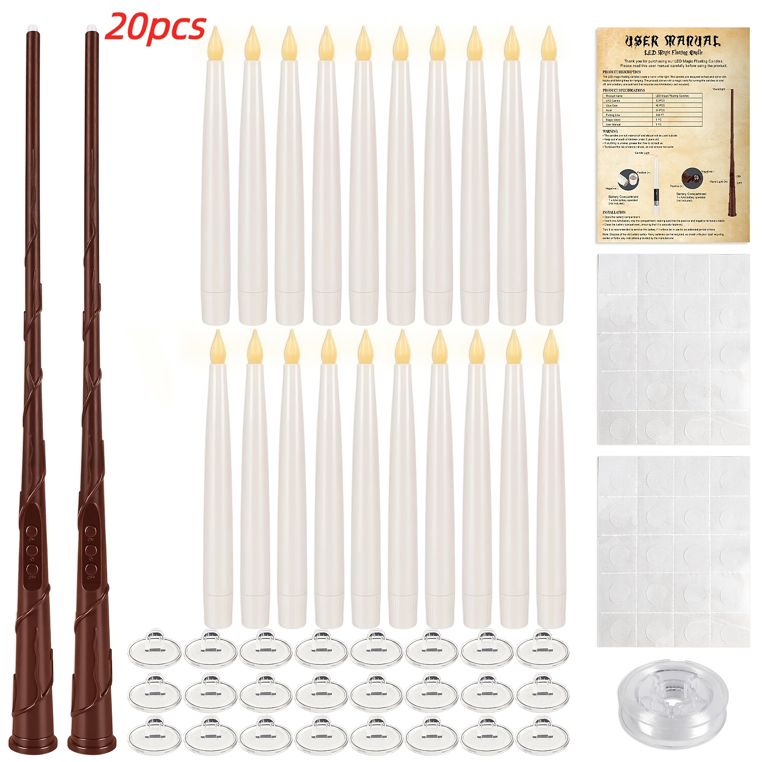 TEMU 20 Non-flaming Led Floating Candles, With Remote Control, Flickering Magic Wand, Battery-powered Hanging Candles, Suitable For Halloween And