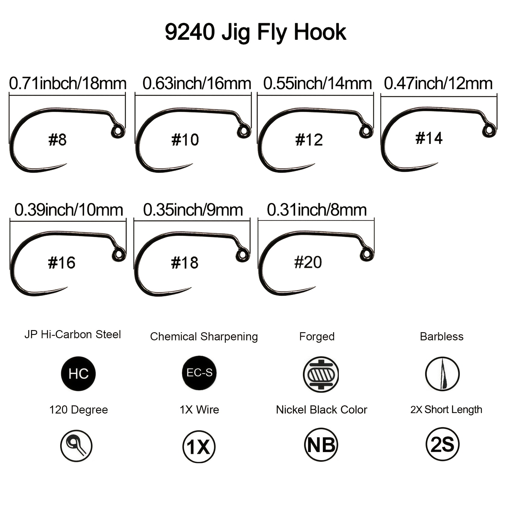 TEMU 50pcs Premium Jig Hooks 120° Curved Inside Barbless Fly Fishing Hooks - High Carbon Steel Sharp Strong & Durable - For Fly Fishing Enthusiasts