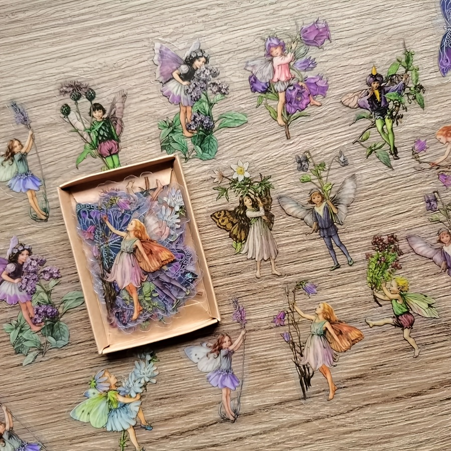 

45pcs Vintage Floral Fairy And Stickers Set, Waterproof Pet Material, Self-adhesive Fantasy Themed Decals, Reusable Embroidered Irregular Shapes, Matte For Scrapbooking And Crafting