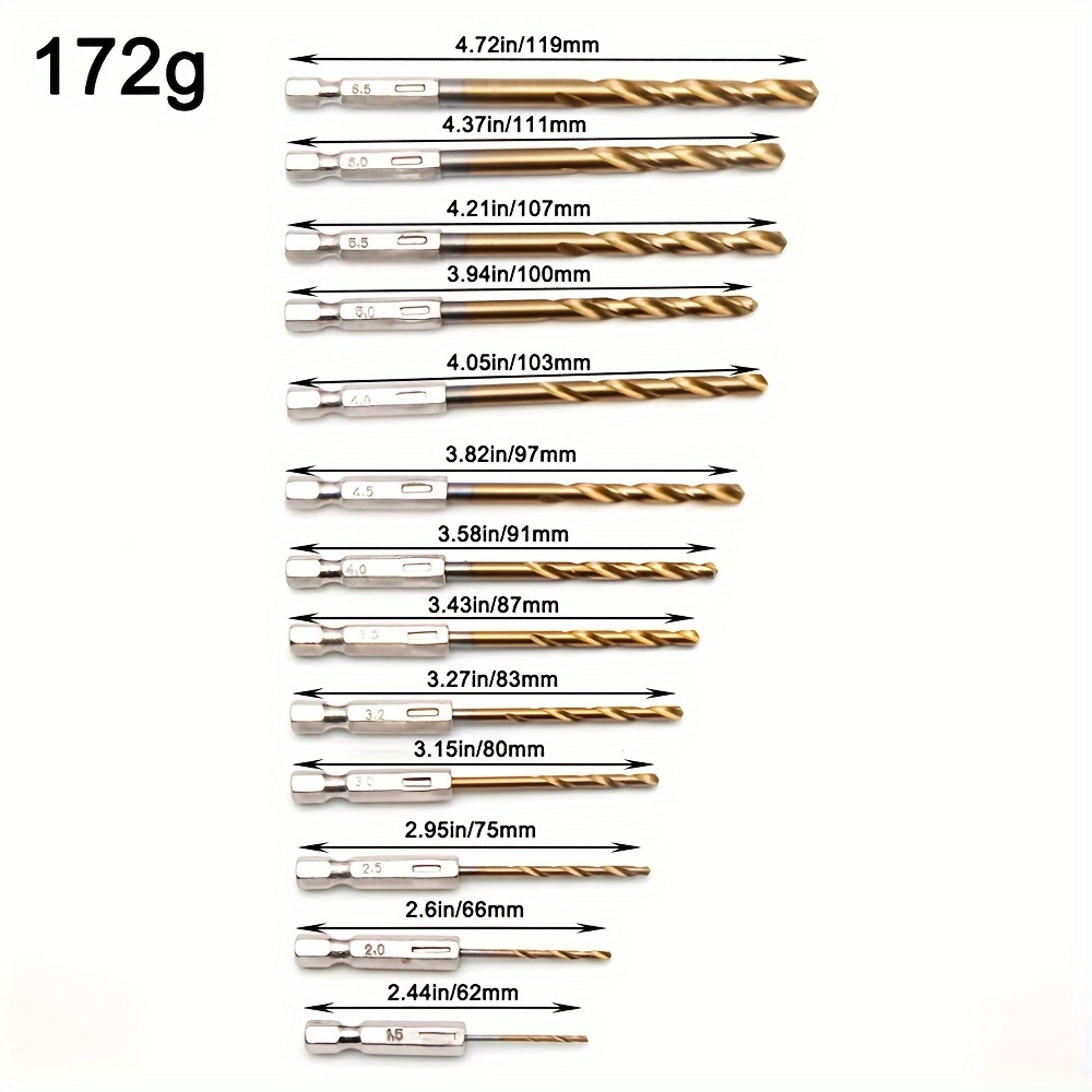 Set Di 13 Punte Elicoidali HSS, Punte Esagonali Rivestite In Titanio 1 5 Mm 6 5 Mm Per Foratura Del Legno 97378812 - Foto 8