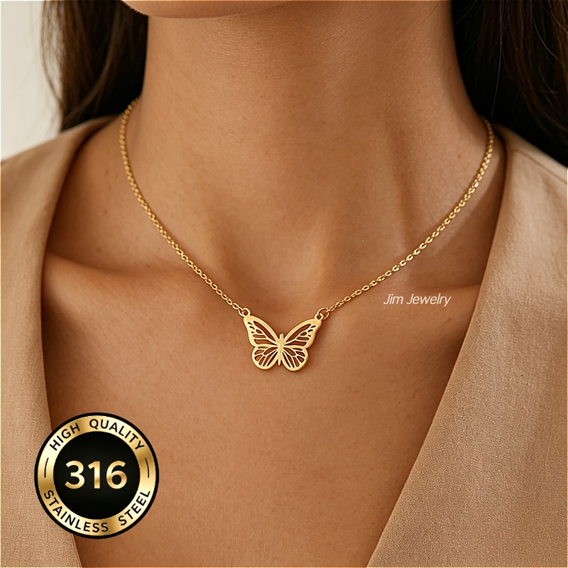 TEMU 1 Stainless Steel Minimalist Hollow , Women's Fashion Pendant Necklace, Personalized Pendant Clavicle Chain, Light Luxury Niche Clavicle Chain