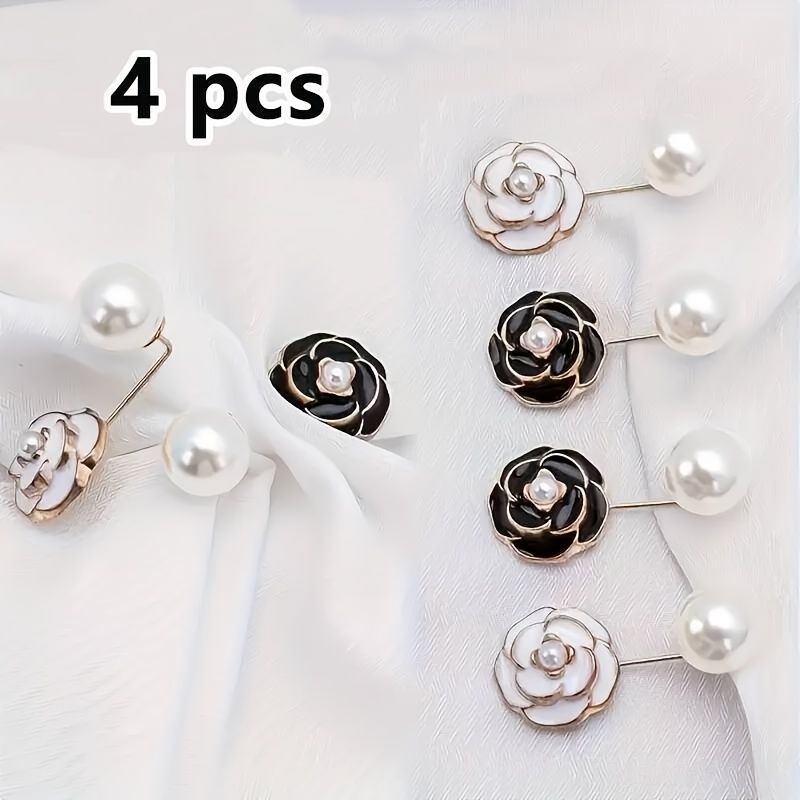 TEMU 4 pièces Attaches à Manches et Taille Ajustables, Fermoirs Couture, Épingles à Vêtements Durables avec Design Fleur de Thé, Attaches pour