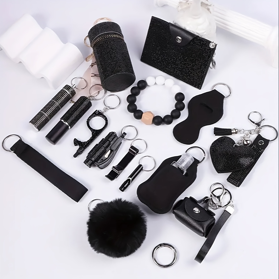 

18pcs Luxe Rhinestone Keychain Set With Storage Pouch, Card Holder & Silicone - Chic Beaded & Sequined Accessories For Women - Perfect Christmas Gift