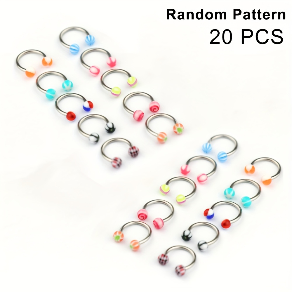 TEMU 20/40pcs Septum Piercing Lip Rings Acrylic Ball Cone Stainless Cartilage Tragus Daith Lobe Piercings Earring Random Colors & Patterns 16 Gauge