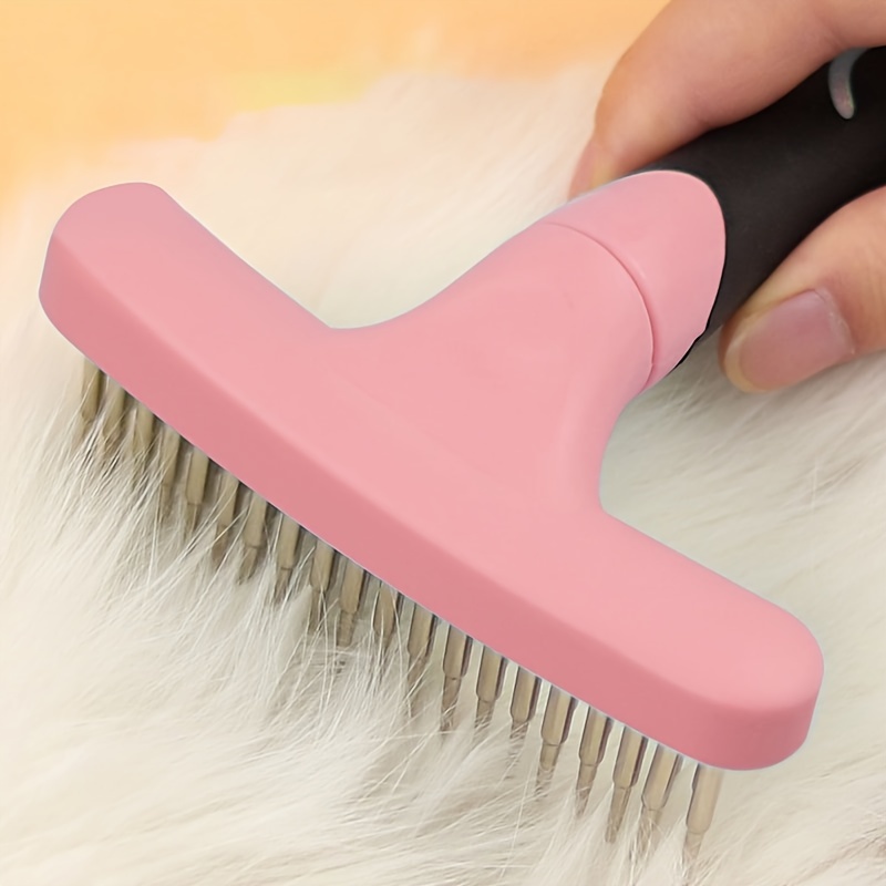 stainless steel double row pins dog grooming comb flexible pet   rake deshedding tool for dogs Product details 3