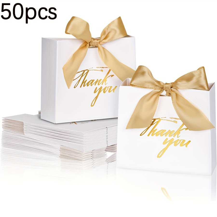 

50pcs Elegant White Thank You Gift Bags With Ribbon - Weddings, Showers, - 4.5x1.8x3.9" Mini Candy Favor Bags