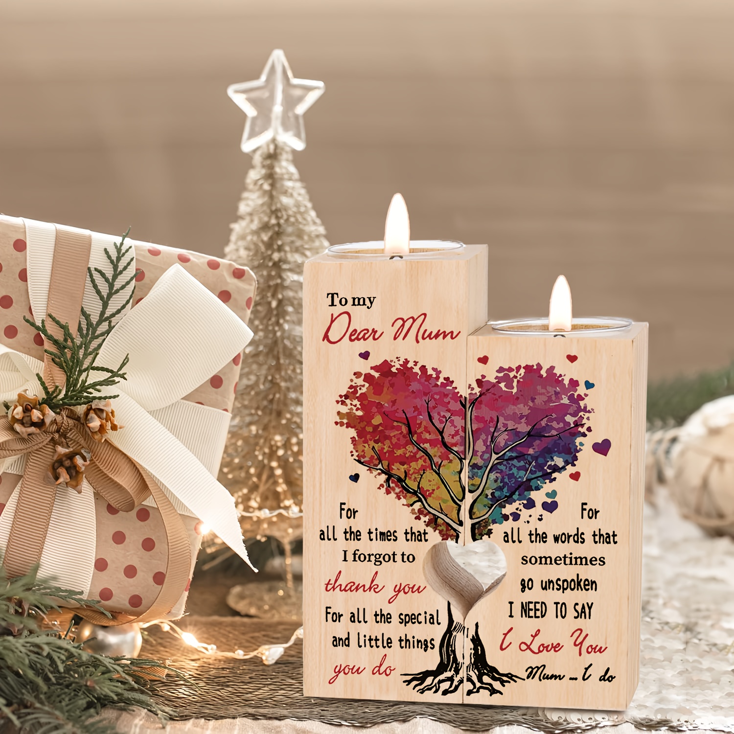 Candle Holder Mum To Be Christmas Presents Wooden Heart Shaped