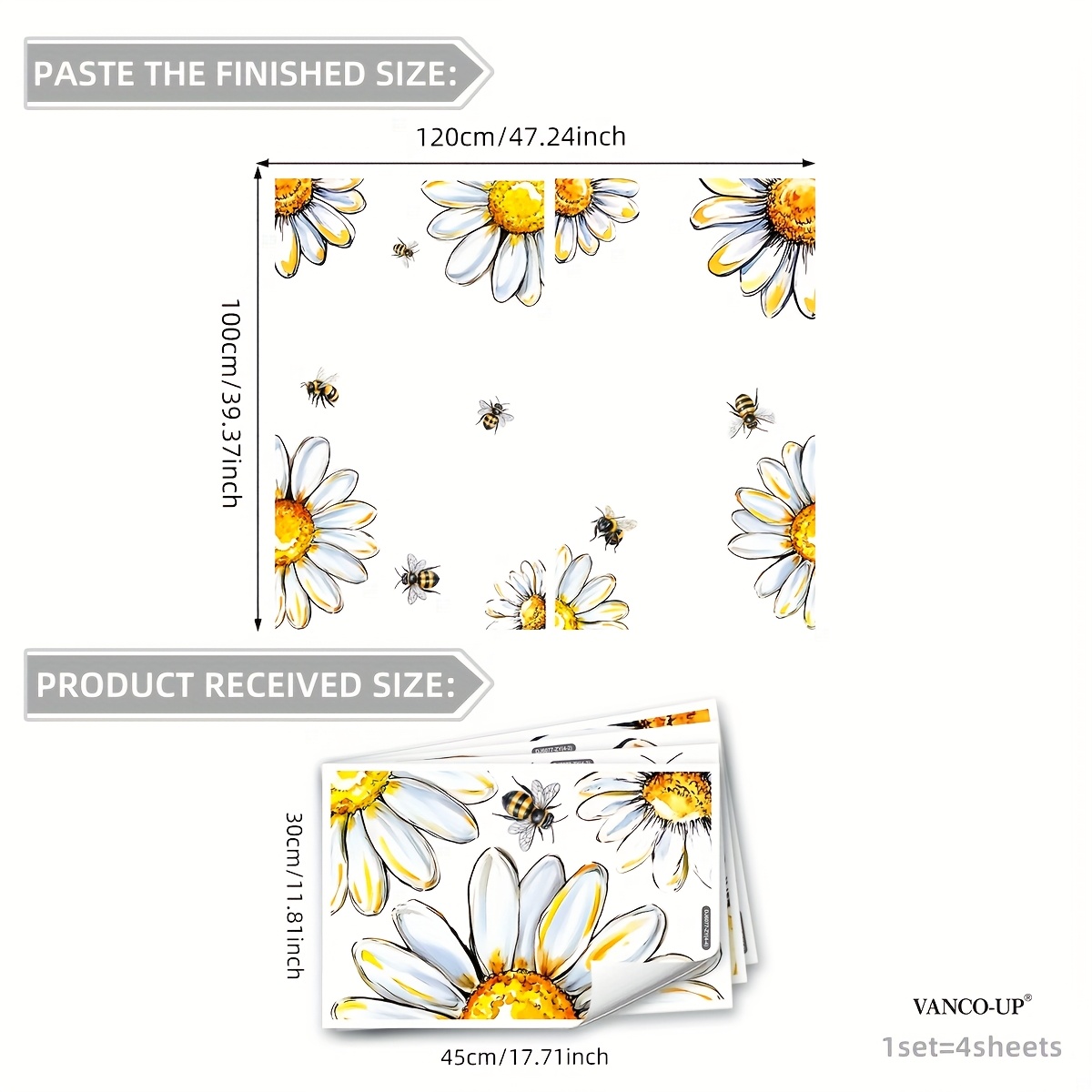 Image of A Set Of 4 Large -drawn Daisy And Clings, Static Cling Stickers For Bedroom, Living Room, Hallway, And Window Decoration, Model Dj6077