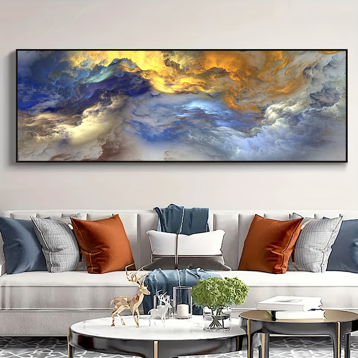 

1pc Unframed Canvas Poster, Modern Art, Blue Golden Cloud Sea Wall Art, For Bedroom Living Room Corridor, Wall Art, Wall Decor, Winter Decor, Room Decoration