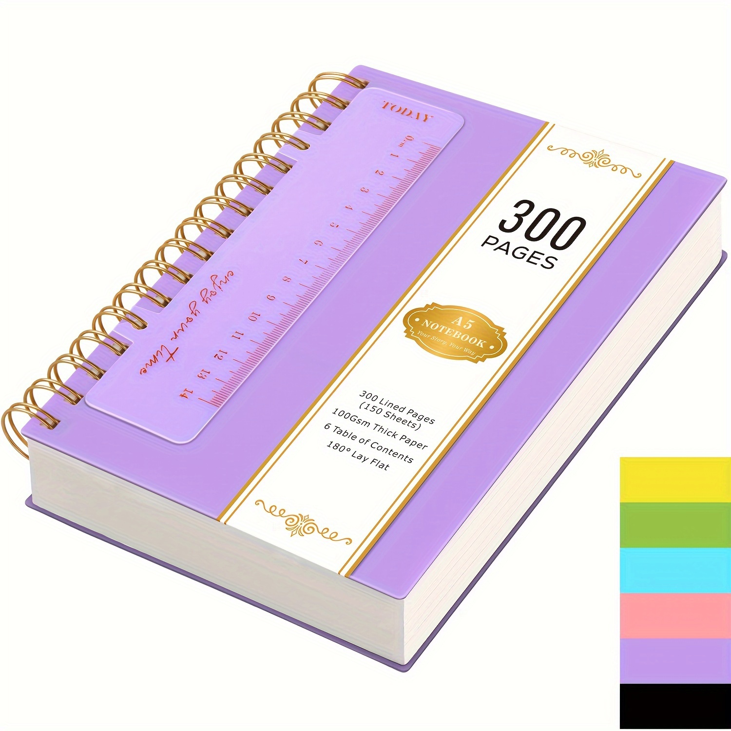 TEMU A5 Notebook, 300 Ruler, 100gsm , Bleed-, Pvc , , , Personalized, For Work Writing, , School, 5.7