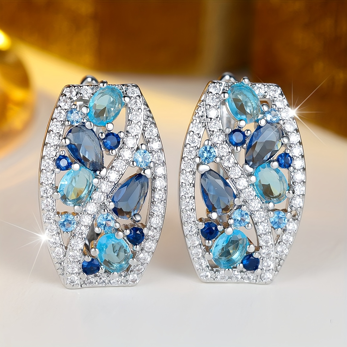 Image of Angol Pair Of Bohemian Heavy-worked Ultra-sparkling Multi-synthetic Synthetic Zirconia Earrings For Banquet Parties