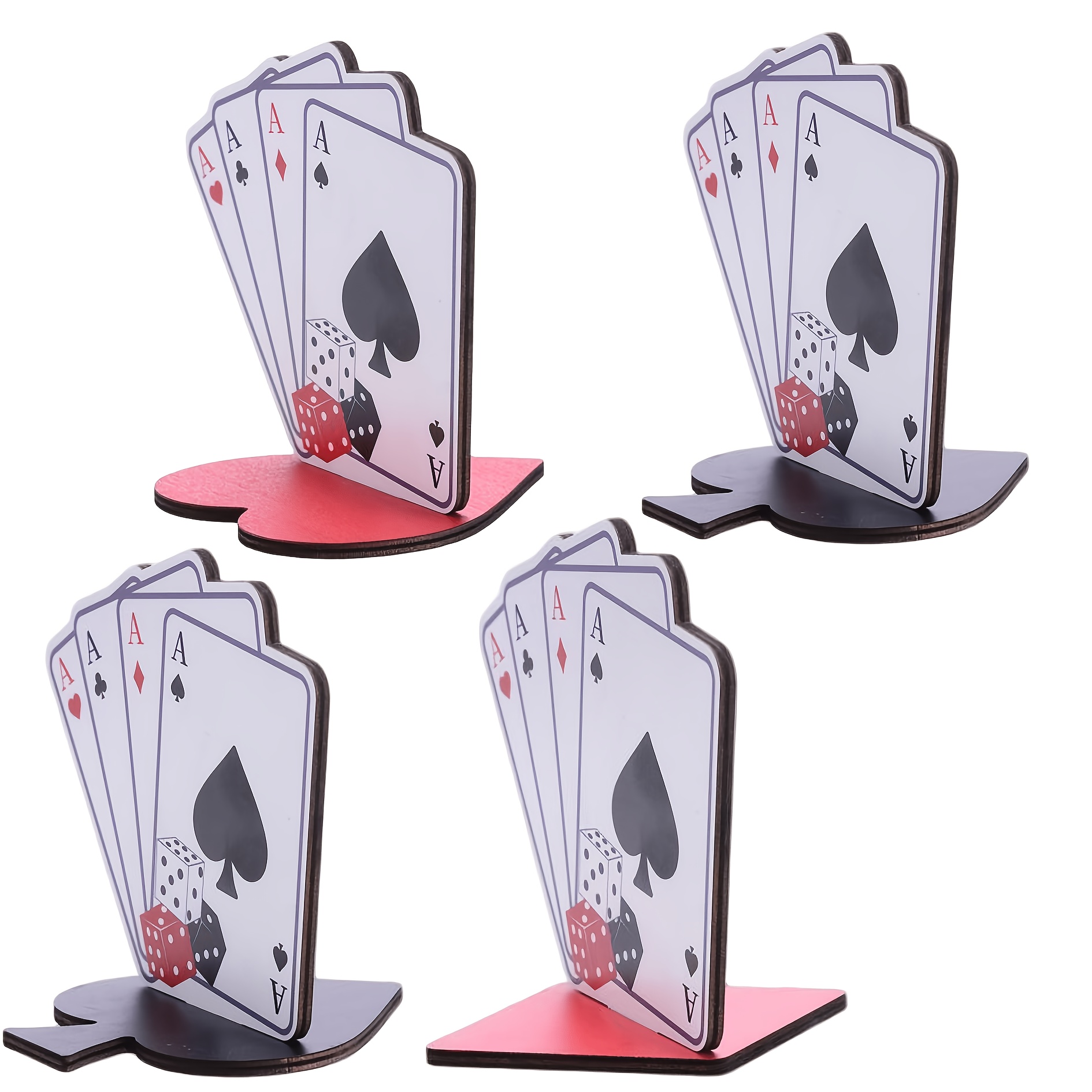 TEMU 2d Flat Printing 4pcs Set Of Black Ace Wooden Desktop Ornaments, Party Scene Decoration Items, Tabletop, Desktop Decoration Kit,
