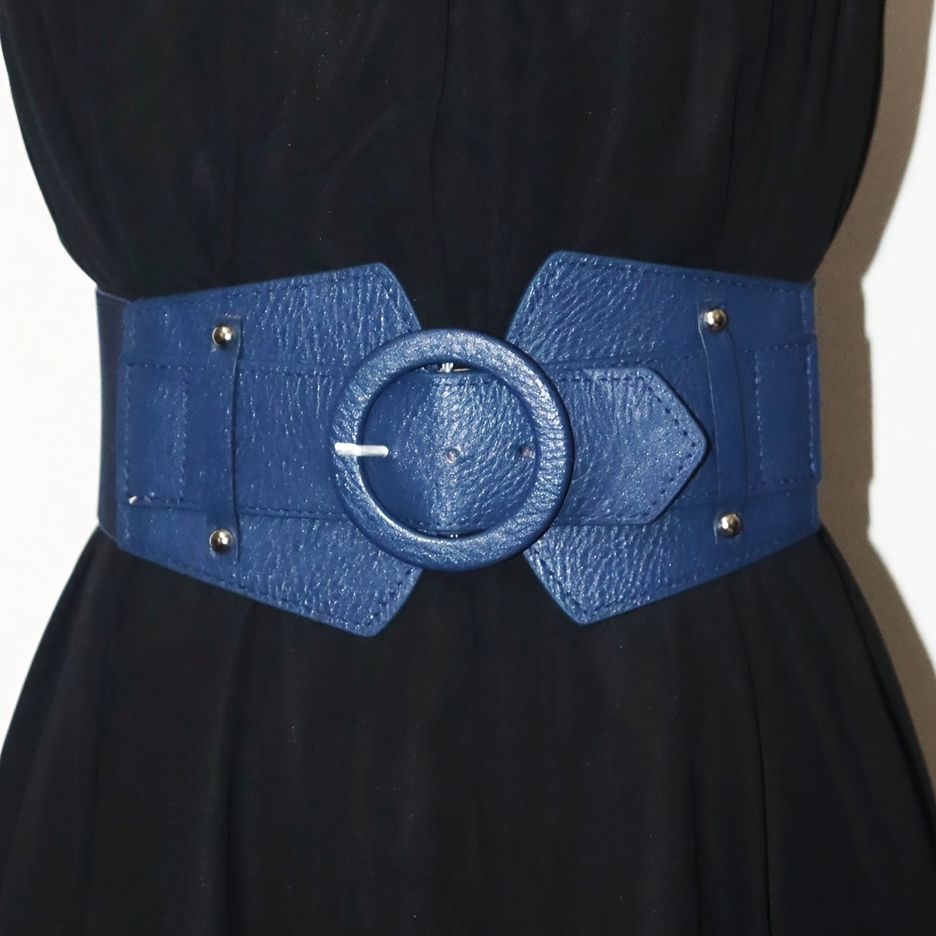 Image of Black Belt With Needle Decoration For Women, Retro Elastic Wide Belt With Skirt, Simple And Versatile Waistband For Women