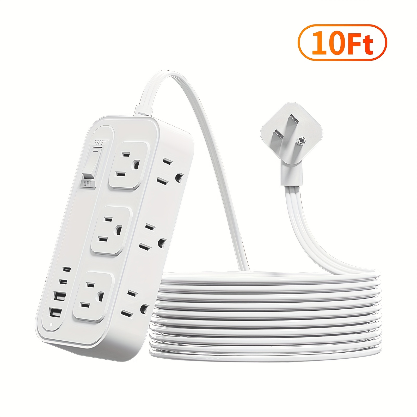 1pc 10-In-1 Power Adapter with 2 USB Outlets, 2 Type-C Outlets And 6 AC Socket Outlets. A Wall Socket, with Surge Protector, Easy to Carry, Suitable for Home, Office And Travel — Zaynora Luxury Marketplace