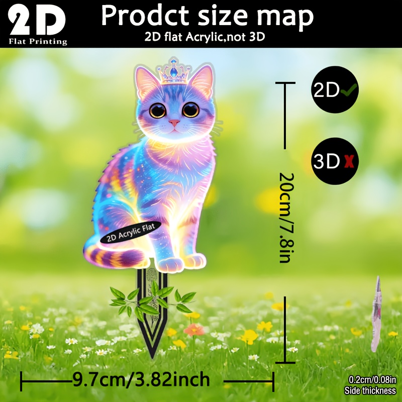 TEMU 2d Flat, [2d Flat]... 2d Flat 2026 New Style 1pc Colorful Crown Cat Bohemian Decorative Stake, Acrylic Material, Suitable For Garden, Courtyard,