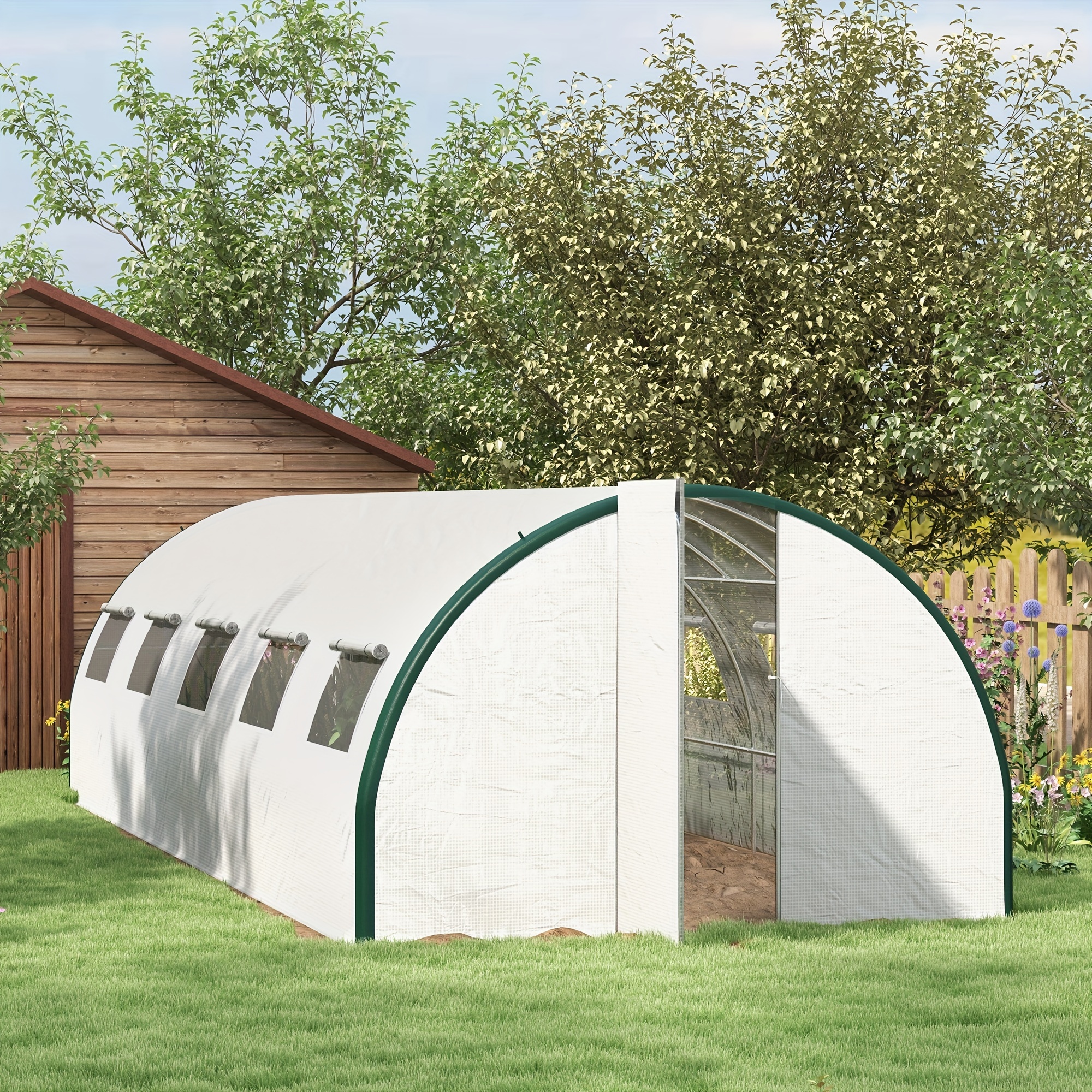 

Outsunny 24.6' X 10' X 6.6' Walk-in Tunnel Greenhouse With Upgraded Structure, Outdoor Green House With 2 Hinged Doors, 10 Mesh Windows, Gardening Plant Warm House Tent, White