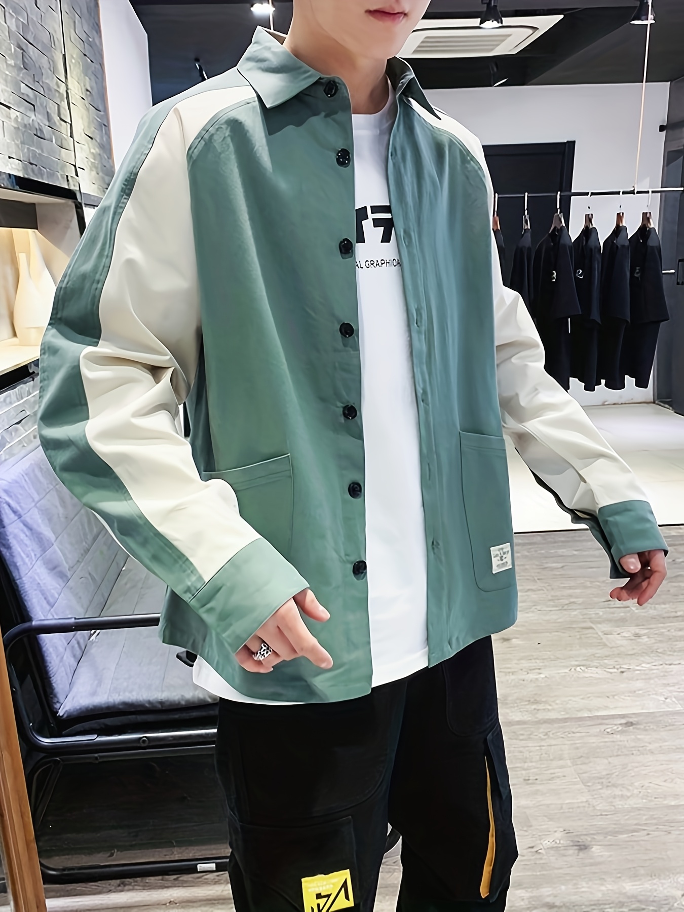 mens casual sleeve button shirt japanese inspired color Temu