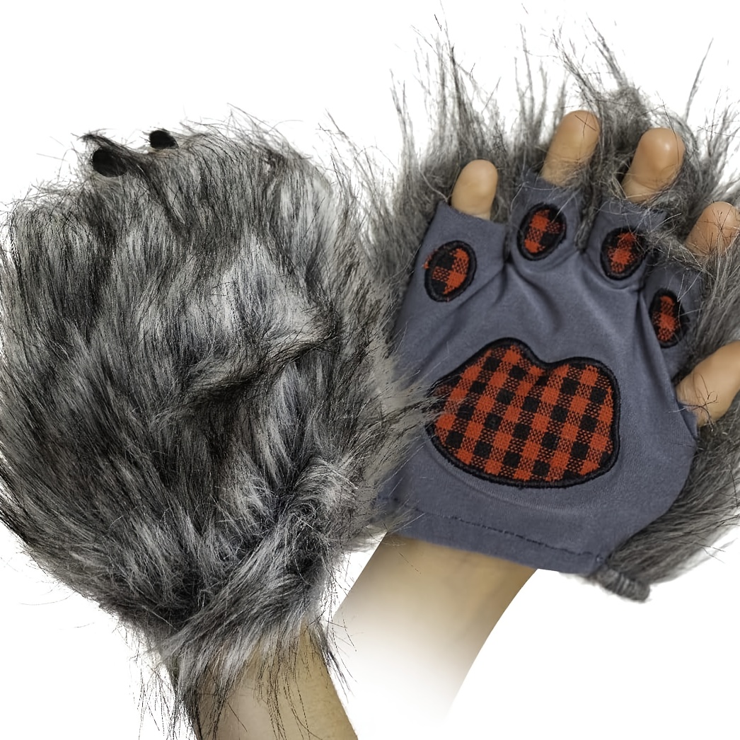 TEMU Wolf Claw Costume Gloves - Gray Werewolf Claw Ring Hand Monster Animal Paw Costume Accessory, Perfect For Halloween Cosplay, A Christmas Gift