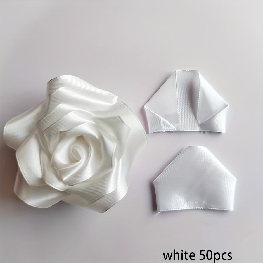 TEMU 50pcs Handmade Ribbon Petals, Handmade Rose Petals, Handmade Semi-finished Products, Very Suitable For Diy Eternal Flowers, Wedding Roses, ,